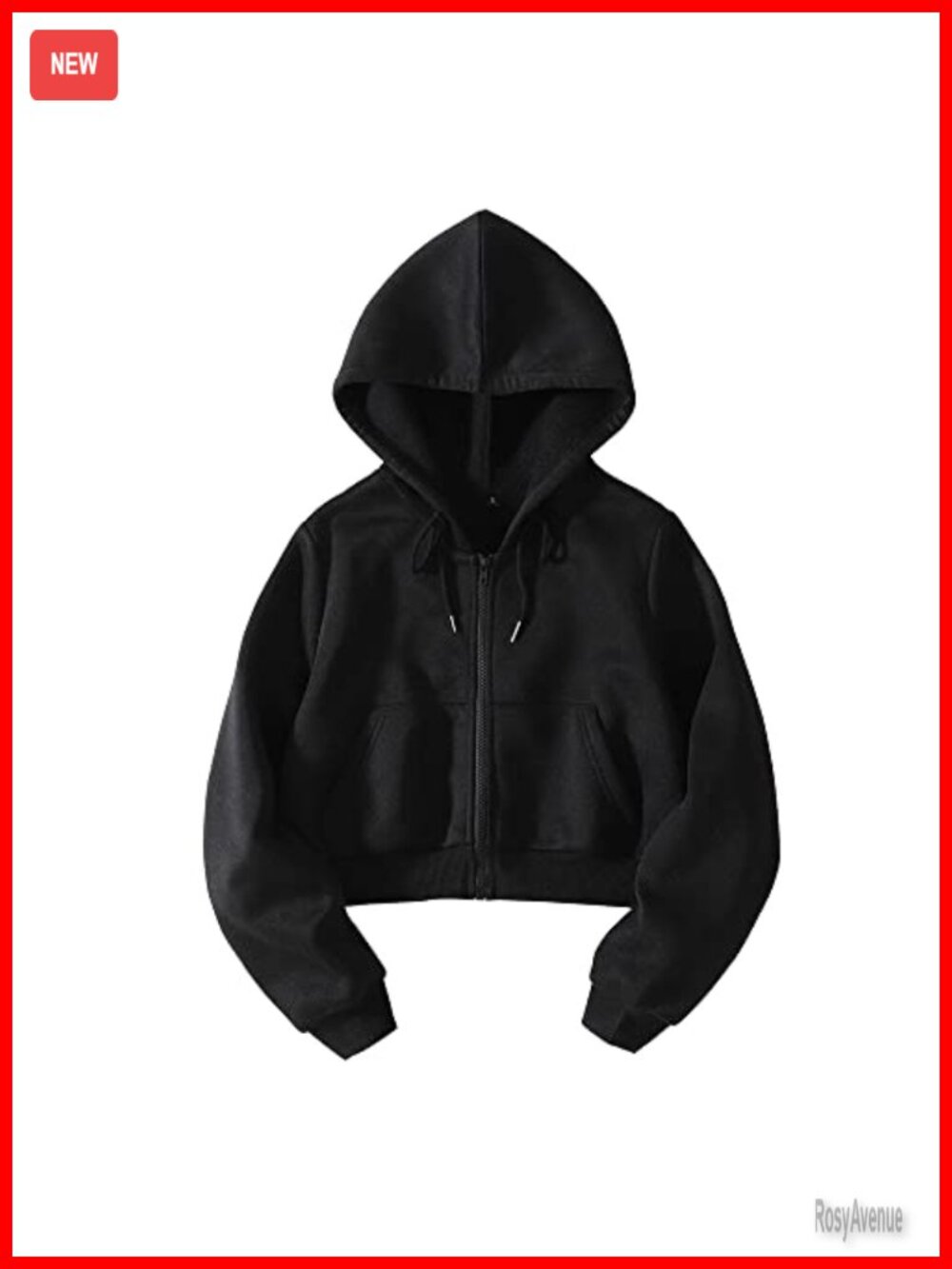 Fleece Full Zip Cropped Hoodie Sweatshirt Long Sleeve Drawstring Hooded Crop
